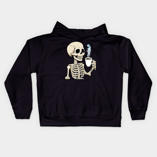 skeleton bones & coffee Kids Hoodie by designfurry 